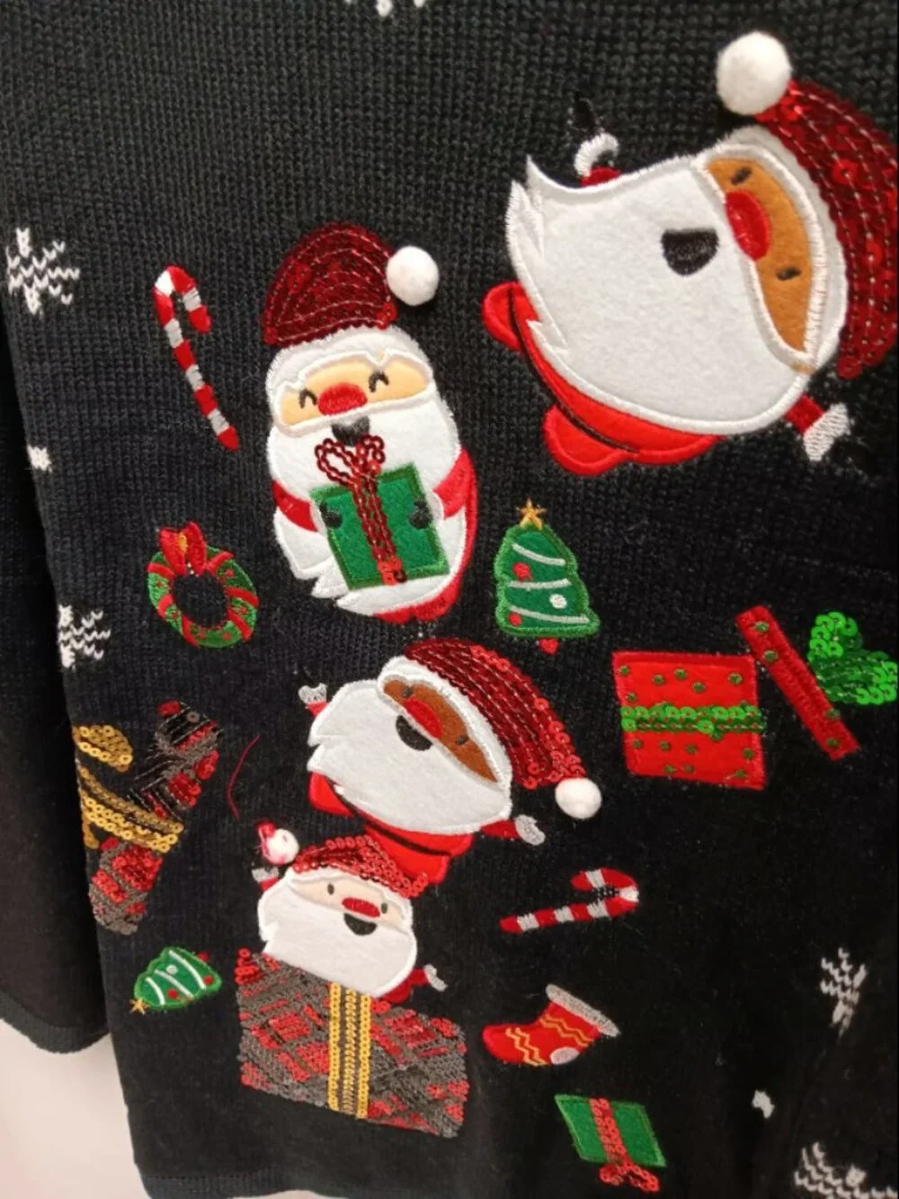 Women's Holiday Lane Black Christmas Santa Crewneck Sweater Size 2X NWT ORG $54